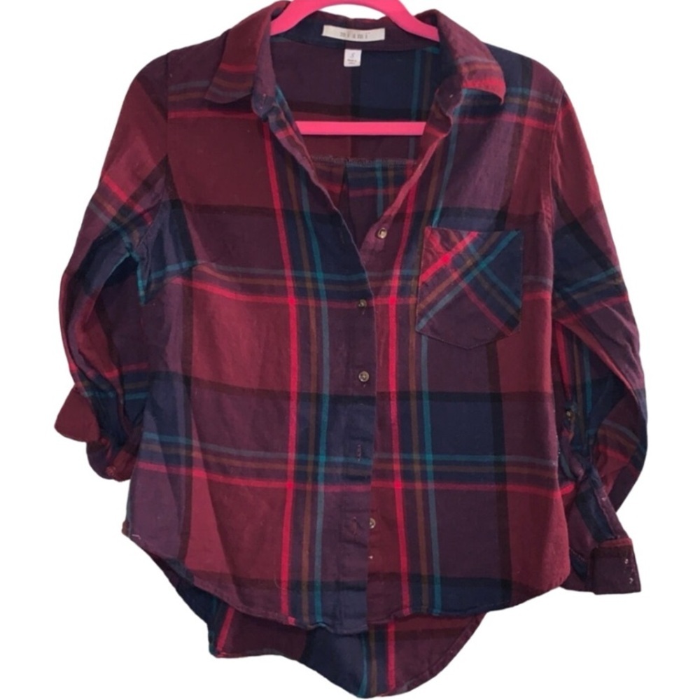 miami Red Blue Plaid Flannel Long Sleeve Button-Down Shirt Sz S ❣️